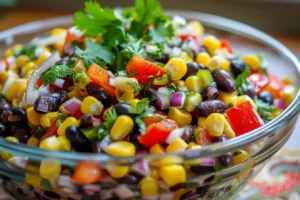 Colorful Black Bean Salad with corn and vegetables in a bowl