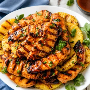 Delicious Brown Sugar Pineapple Chicken garnished and ready to serve.