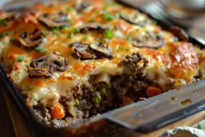 Delicious Amish Hamburger Steak Bake ready to be served
