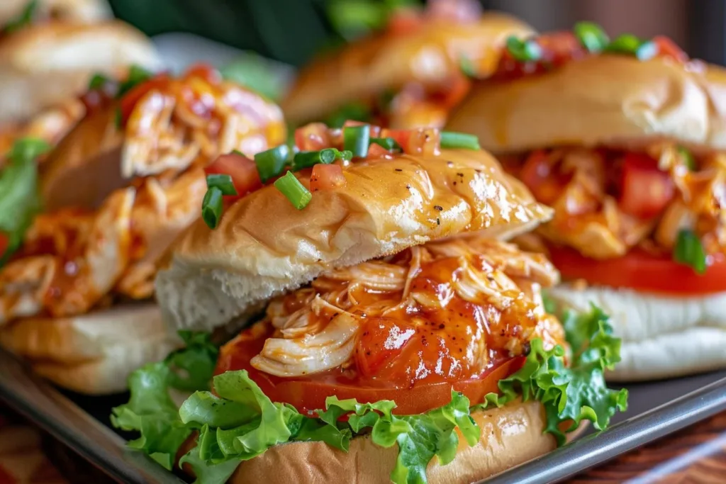 Honey chipotle garlic chicken sliders served on a platter.