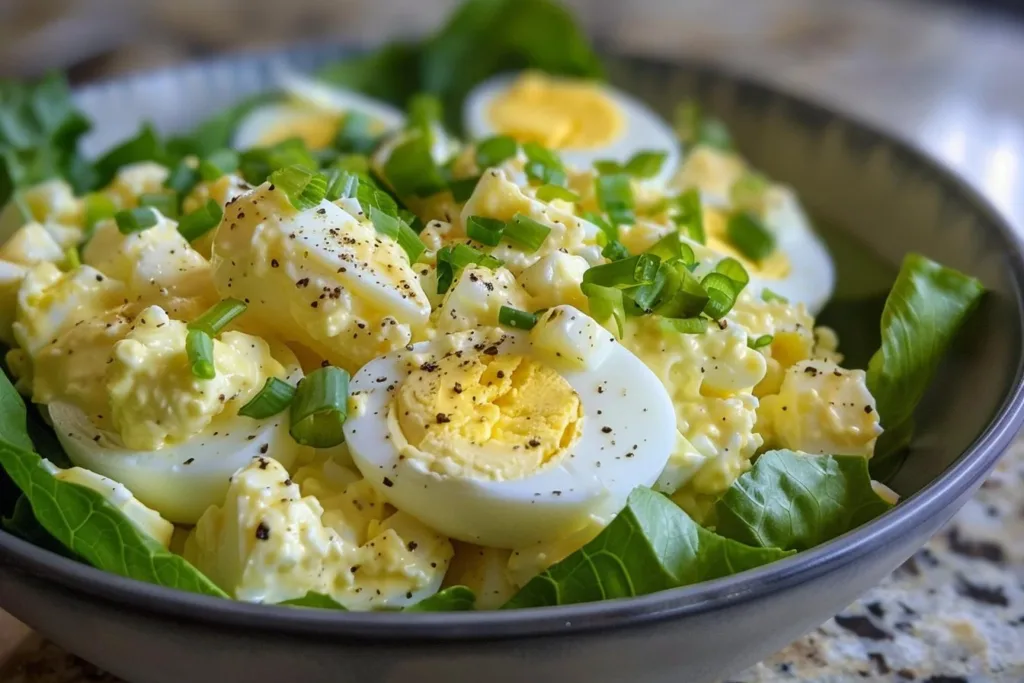 Bowl of healthy egg salad made with fresh ingredients for a nutritious meal
