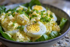 Bowl of healthy egg salad made with fresh ingredients for a nutritious meal