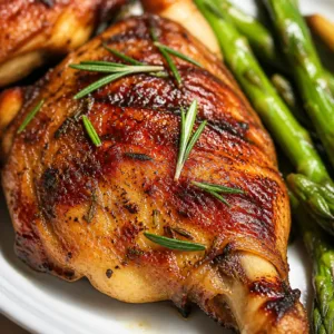 Heart Healthy Rosemary Chicken Dijon served with lemon and rosemary garnish