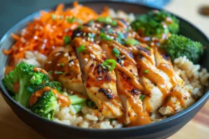 Delicious Maple Dijon Chicken Bowl with vibrant vegetables and sauce