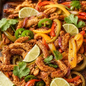 Delicious Sheet Pan Fajitas with vibrant bell peppers and chicken ready to serve.