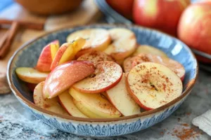 Deliciously cooked Air Fryer Apples garnished with cinnamon.