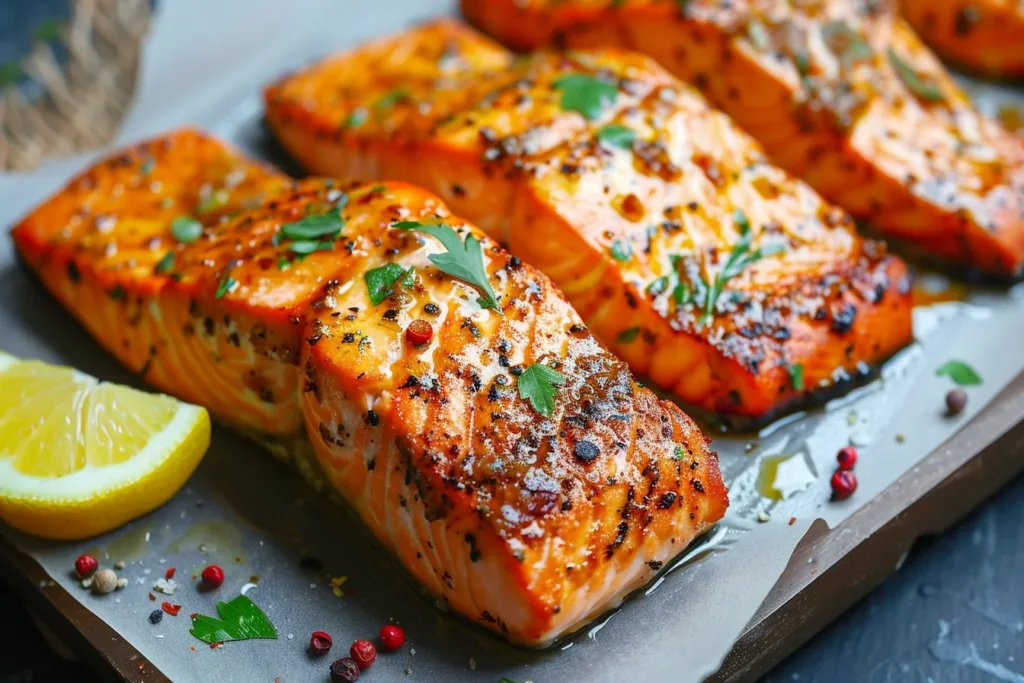 Delicious air fryer salmon seasoned and ready to serve