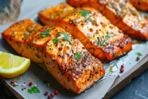 Delicious air fryer salmon seasoned and ready to serve