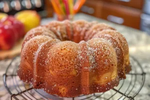 Delicious Apple Cider Donut Cake with warm spices and apple slices