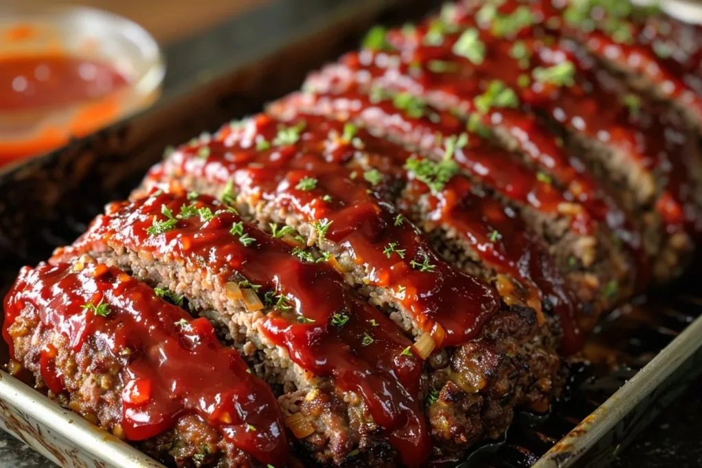 Delicious classic meatloaf served with mashed potatoes and vegetables