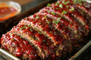 Delicious classic meatloaf served with mashed potatoes and vegetables