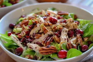 Cranberry Pecan Chicken Salad with nuts and fresh ingredients on a plate