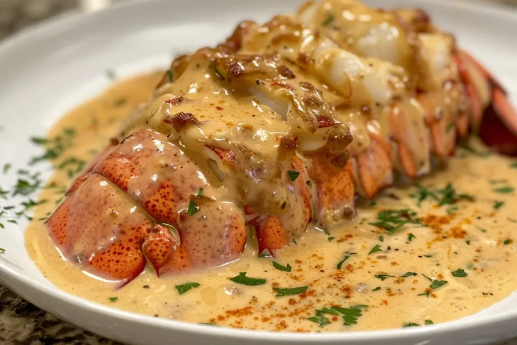 Decadent lobster cream sauce served over pasta with fresh herbs