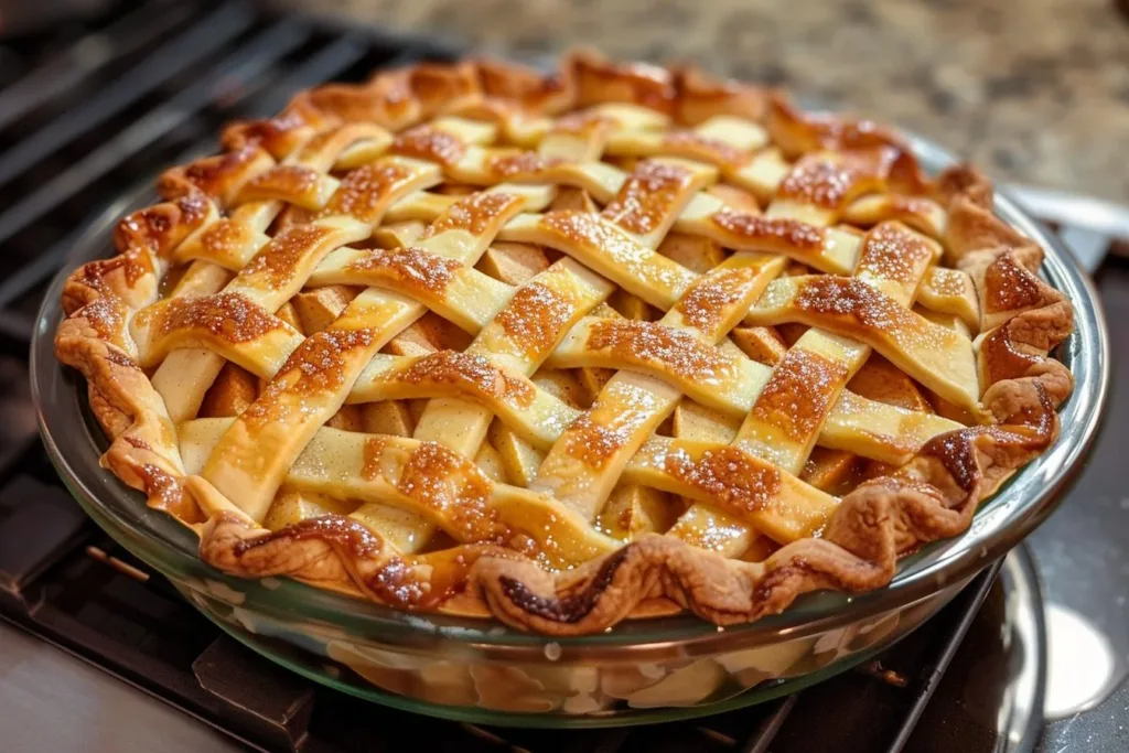 Delicious homemade apple pie with flaky crust and fresh apples