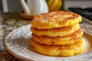 Delicious Southern hoecakes served on a plate with dipping sauce