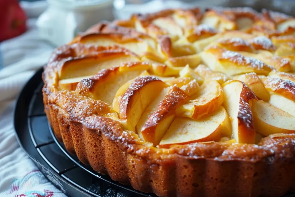 Delicious slice of easy apple cake with fresh apples and spices