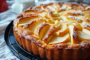 Delicious slice of easy apple cake with fresh apples and spices