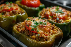Colorful easy stuffed peppers filled with savory ingredients on a plate