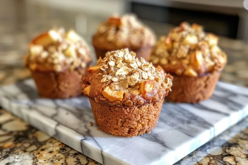 Healthy apple cinnamon oat muffins fresh out of the oven