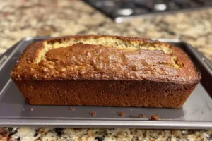 Deliciously moist banana bread loaf fresh out of the oven