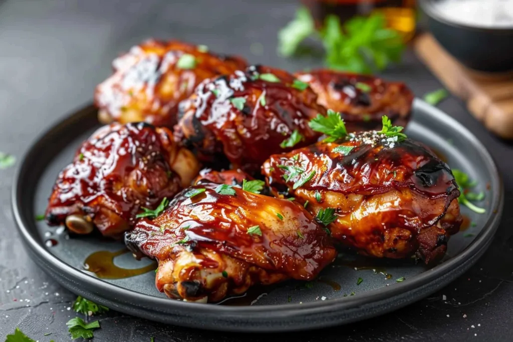 Delicious BBQ chicken thighs grilled to perfection with smoky flavors