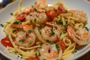 Delicious Marry Me Shrimp Pasta served in a bowl with fresh herbs