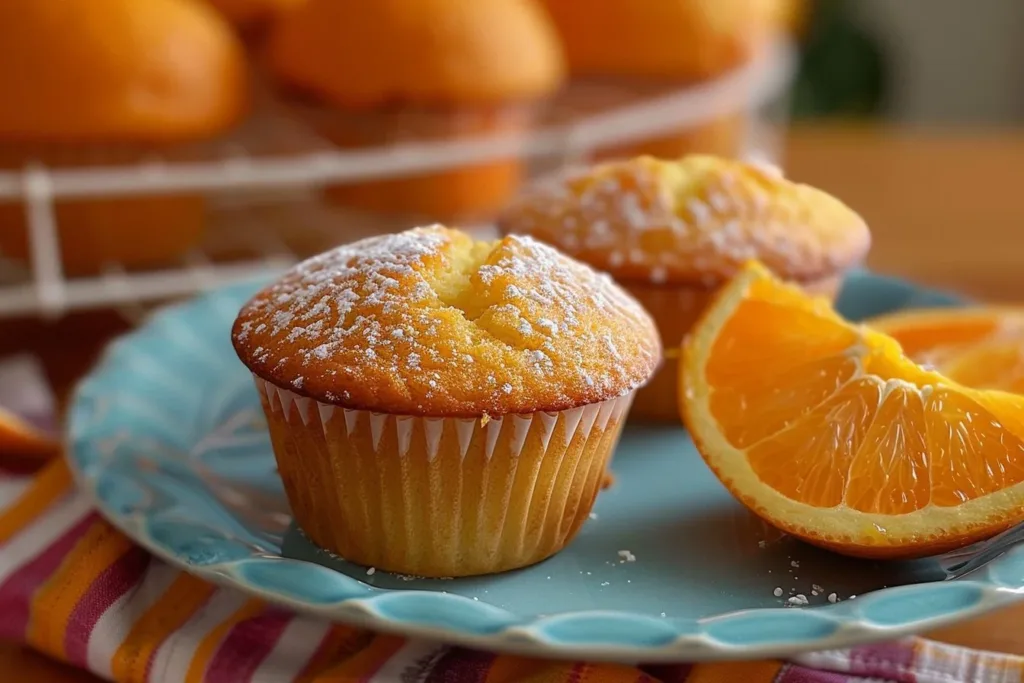 Freshly baked orange muffin with a zesty flavor and golden crust.