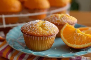 Freshly baked orange muffin with a zesty flavor and golden crust.
