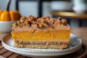Delicious Pumpkin Coffee Cake topped with cinnamon and nuts