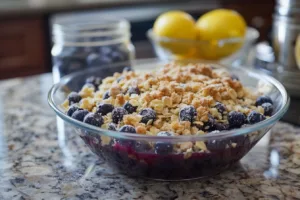 Delicious homemade quick blueberry crumble dessert