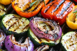 Colorful assortment of grilled veggies marinated for flavor