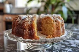 Delicious homemade Apple Cider Cake served on a wooden table with apple slices