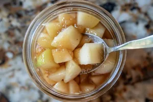 Delicious apple pear compote in a bowl with fresh fruits around it