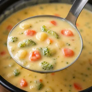 Creamy Broccoli Cheddar Potato Soup with potatoes, broccoli, and cheddar cheese.