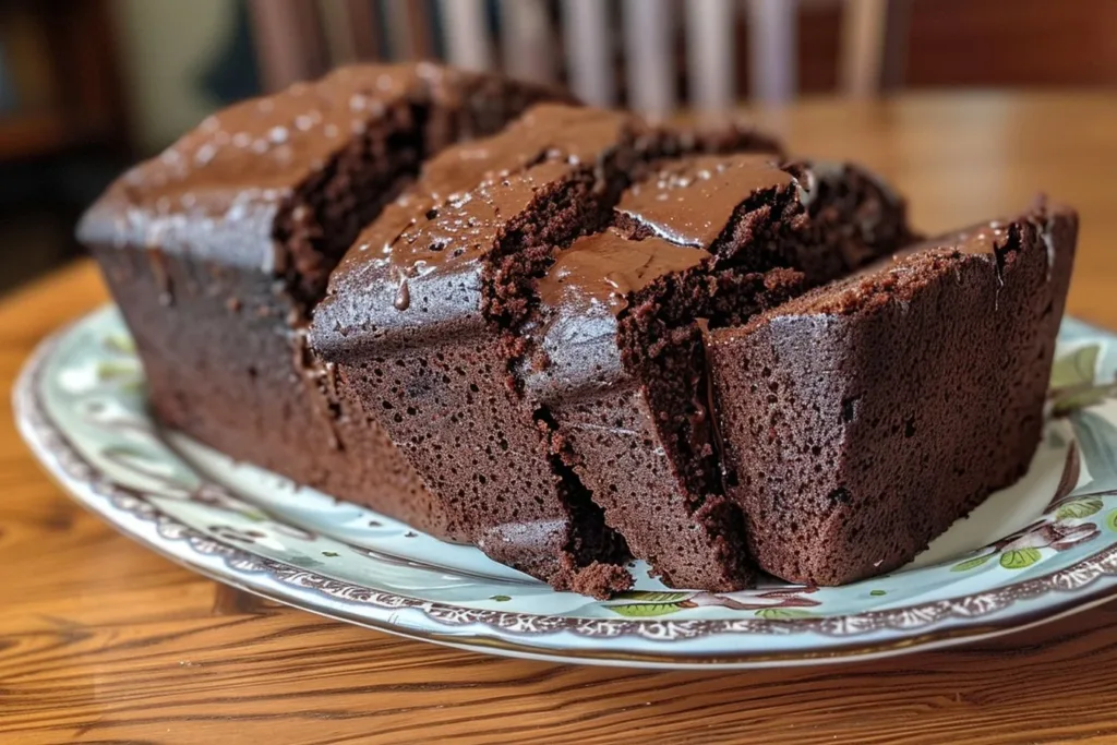 Delicious homemade Chocolate Pound Cake slice on a plate