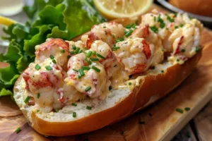 Creamy garlic butter lobster rolls served with fresh herbs and lemon