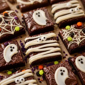 Assorted Halloween Brownies with spooky decorations and rich chocolate flavors.