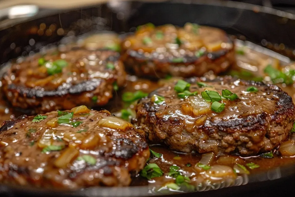 Delicious hamburger steaks served with flavorful brown gravy