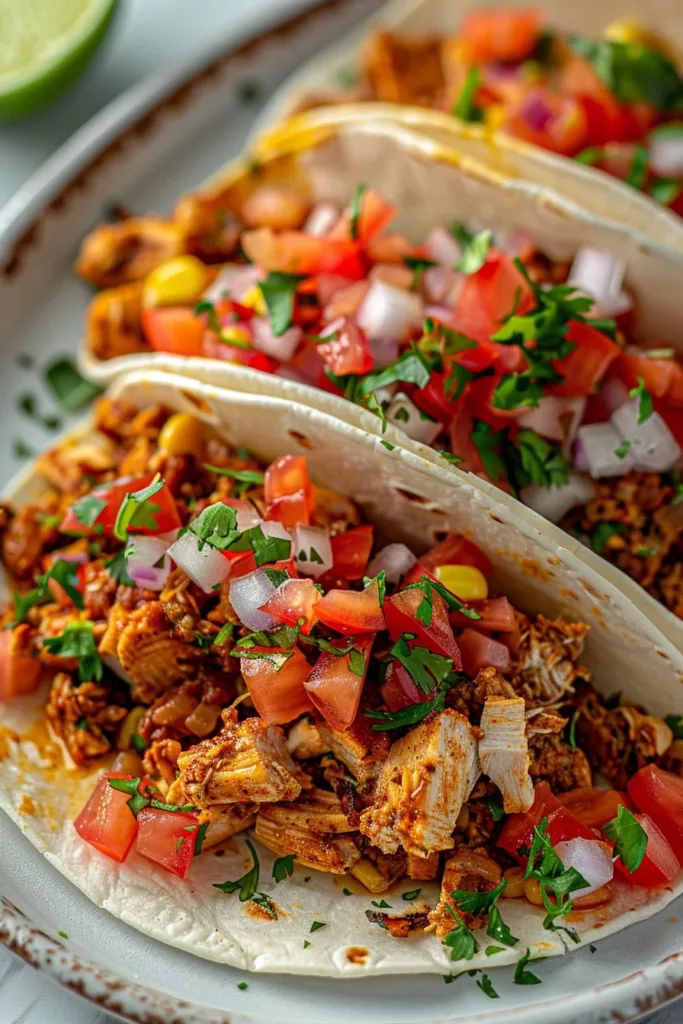 Delicious crock pot chicken taco meat in a slow cooker.