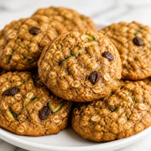 Moist Zucchini Oatmeal Raisin Cookies featuring oats and cinnamon.