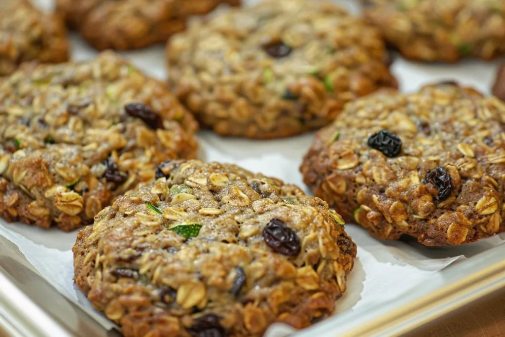 Delicious zucchini oatmeal raisin cookies on a plate.