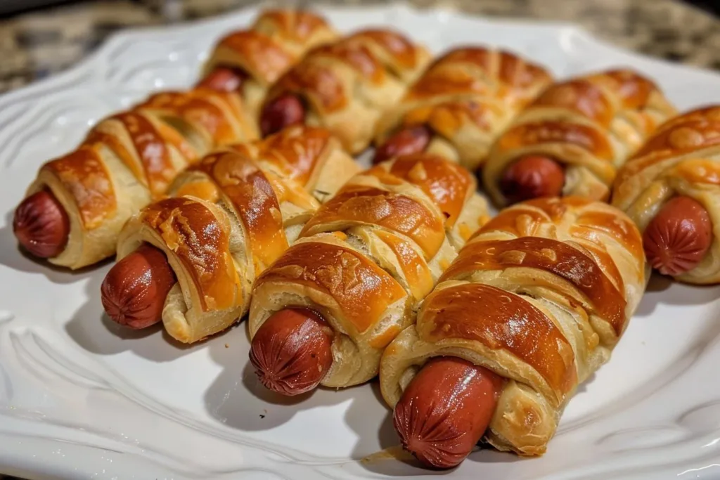 Mummy Hot Dogs wrapped in dough for Halloween party snacks
