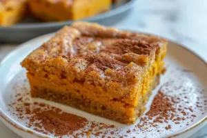 Delicious homemade pumpkin bars topped with cream cheese frosting