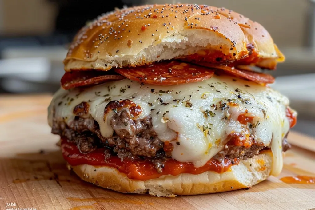 Delicious quick and easy pizza burgers served on a plate
