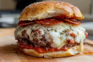 Delicious quick and easy pizza burgers served on a plate