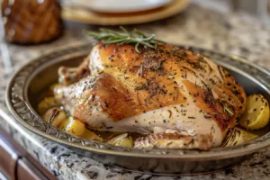 Perfectly roasted turkey breast served with herbs and spices