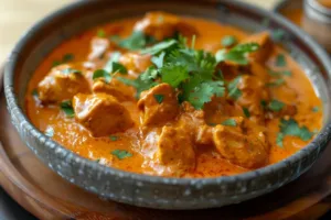 Deliciously savory butter chicken served with fragrant rice