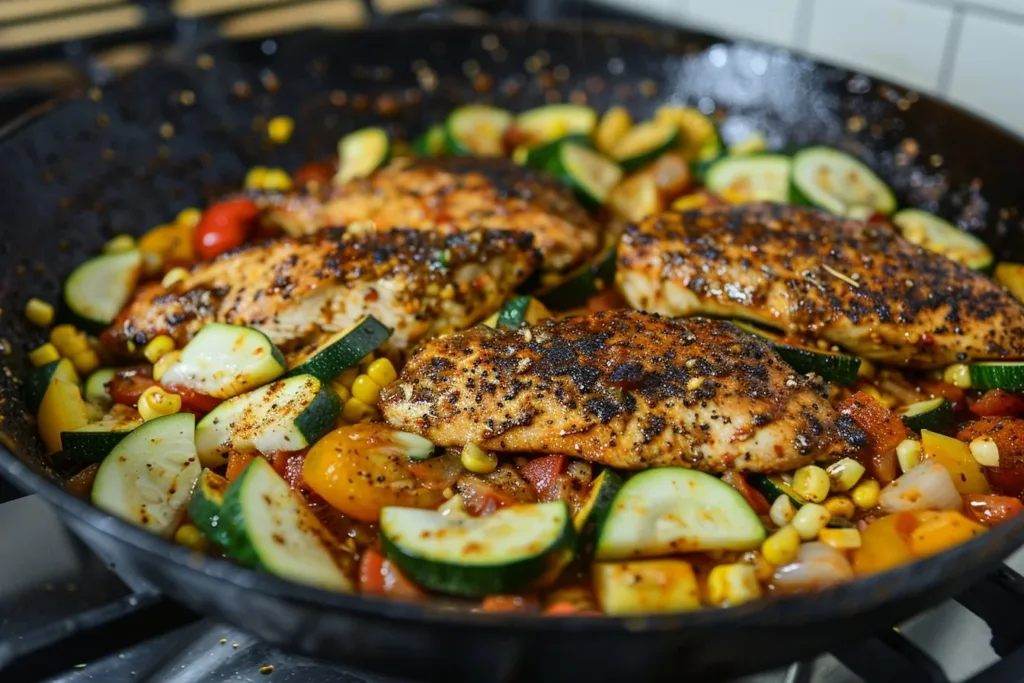 Tex Mex Chicken and Zucchini dish with vibrant vegetables and spices