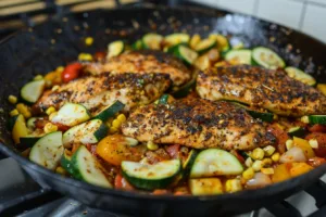 Tex Mex Chicken and Zucchini dish with vibrant vegetables and spices