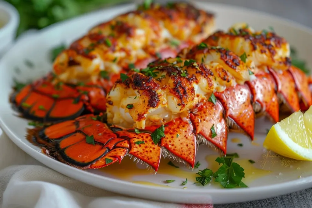 Delicious buttery baked lobster tails ready to serve